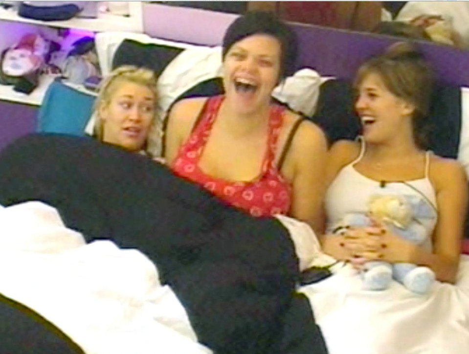 Jade laughing with S Club 7's Jo O'meara and model Danielle Lloyd in Series 5's infamous race row.