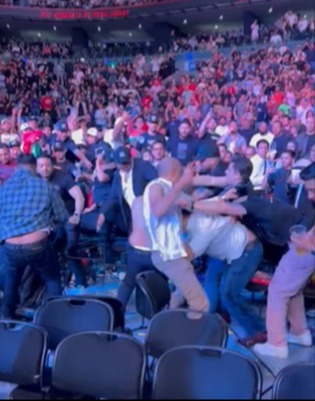 A fan was knocked out following a brawl at last night’s UFC