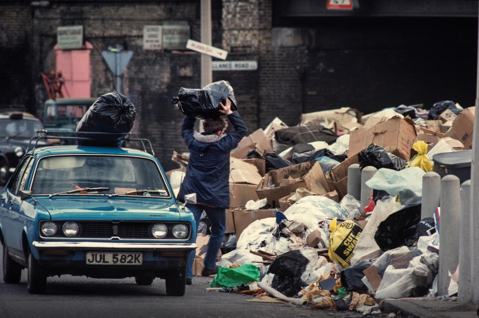 Rubbish piles up in Britain's streets during the Winter of Discontent, 1979