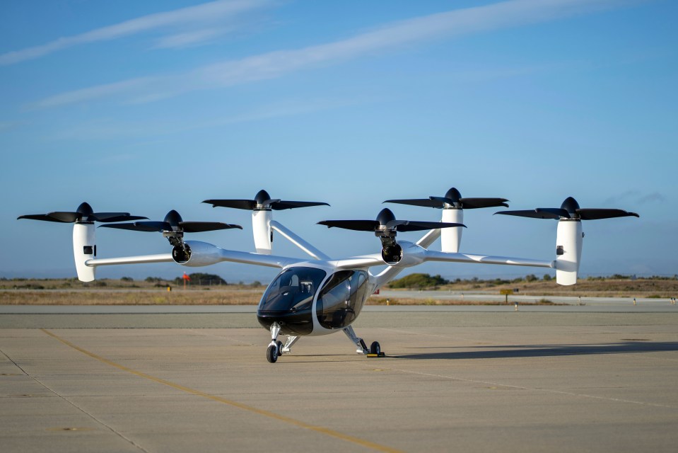 A pre-production prototype aircraft at Joby's flight test facility in Marina, California