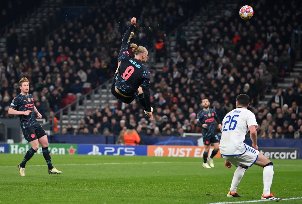 Erling Haaland rose 7ft 6in into the air for an acrobatic effort