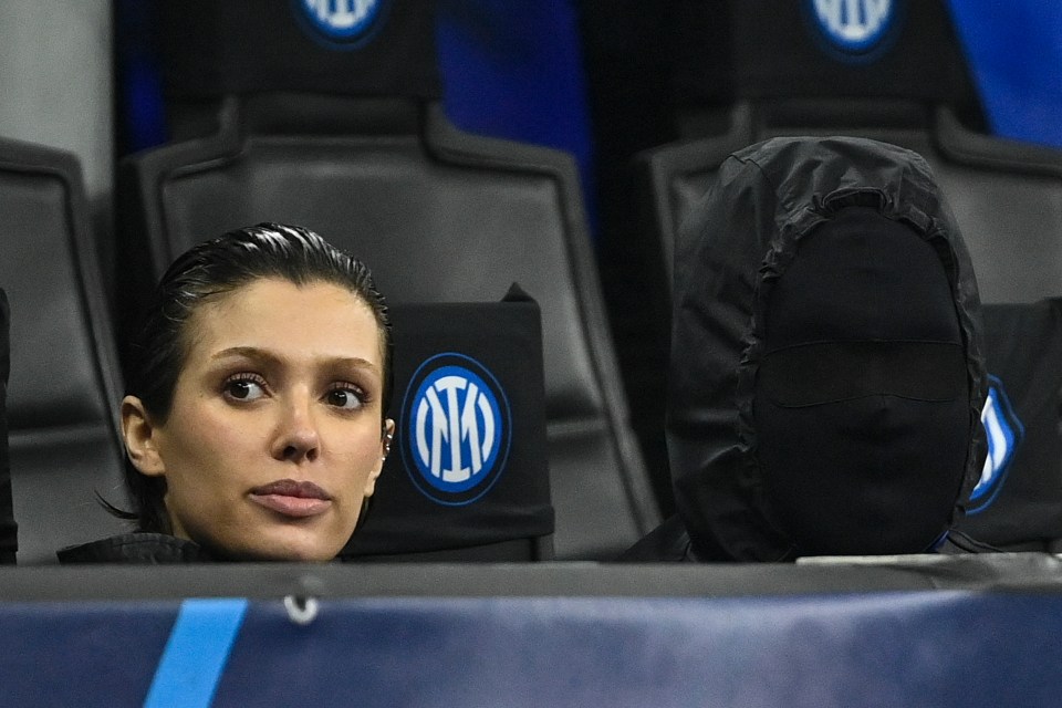 Kanye West, right, and Bianca Censori were at the San Siro to watch the Champions League action