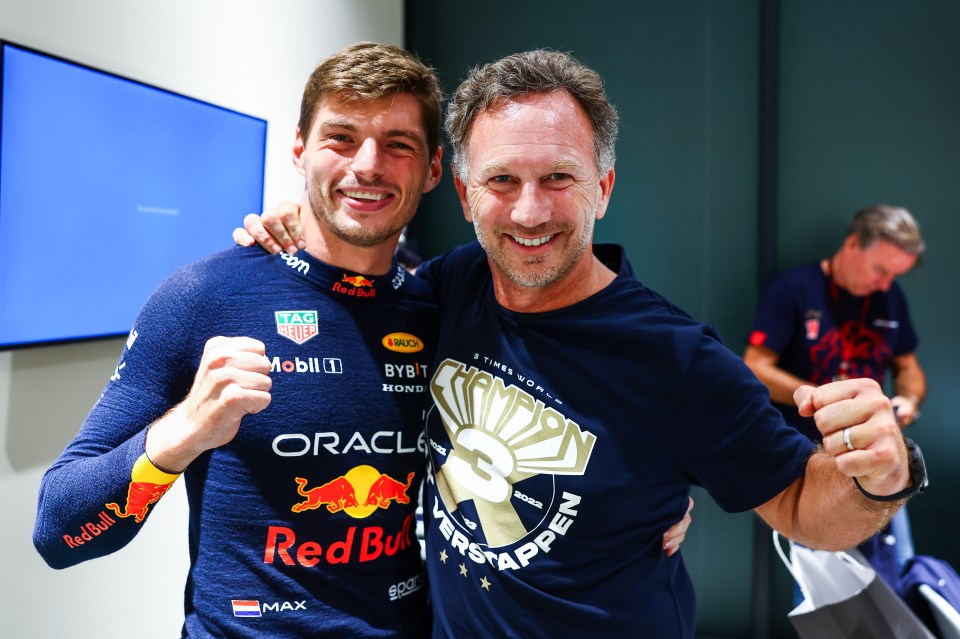 Verstappen and Horner the F1 Grand Prix of Qatar in October 2023