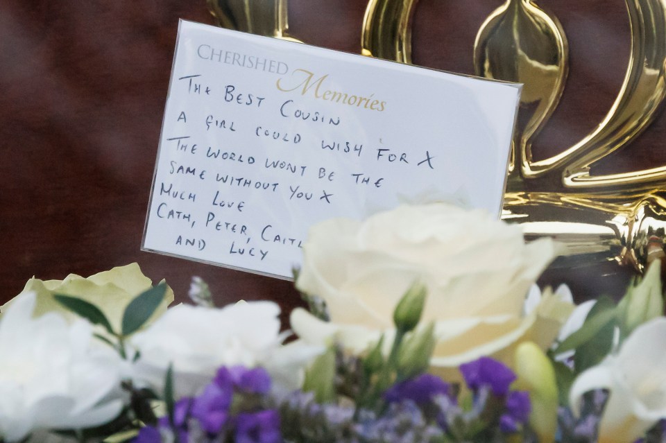 A note on the coffin said Derek was the 'best cousin a girl could wish for'