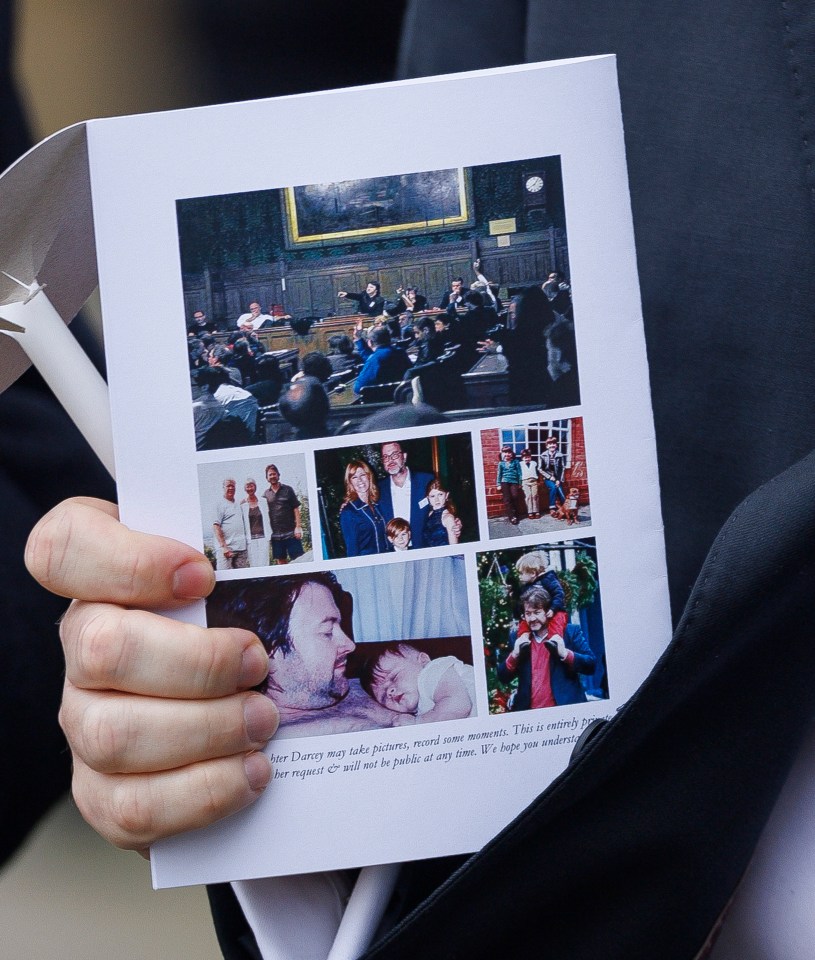 Photos on the funeral order of service showed intimate family moments