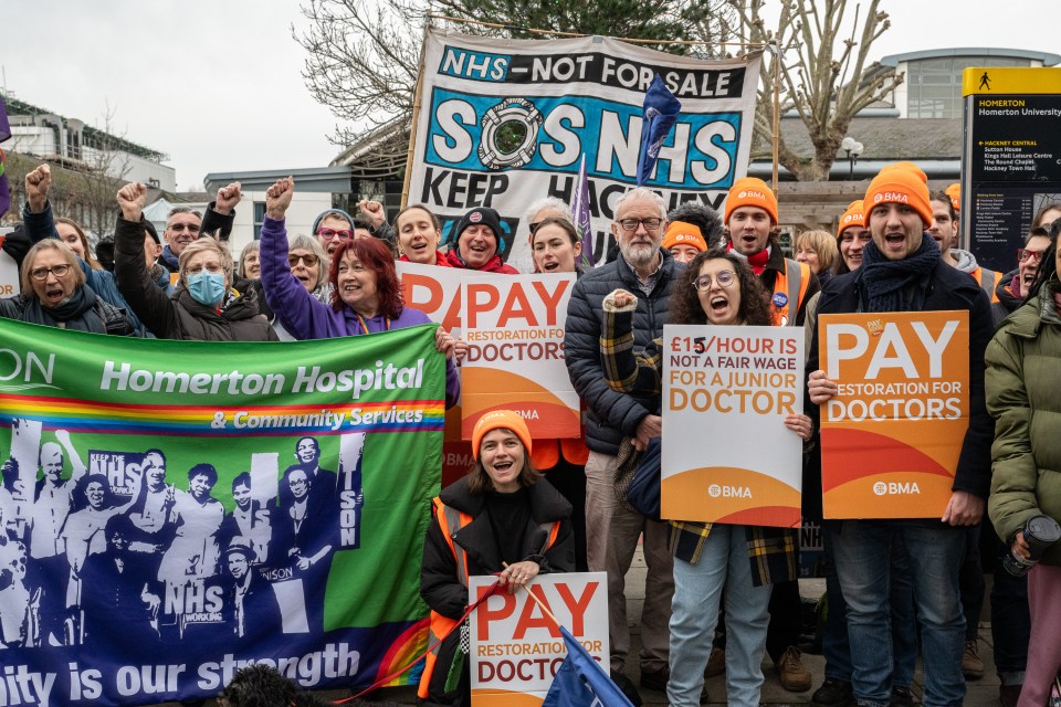 Jeremy Corbyn joins junior doctors on the picket line last month in London