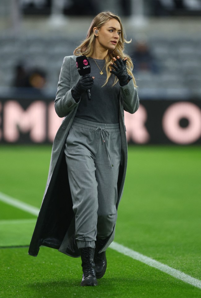 TNT Sports presenter Laura Woods pitchside before a Champions League match