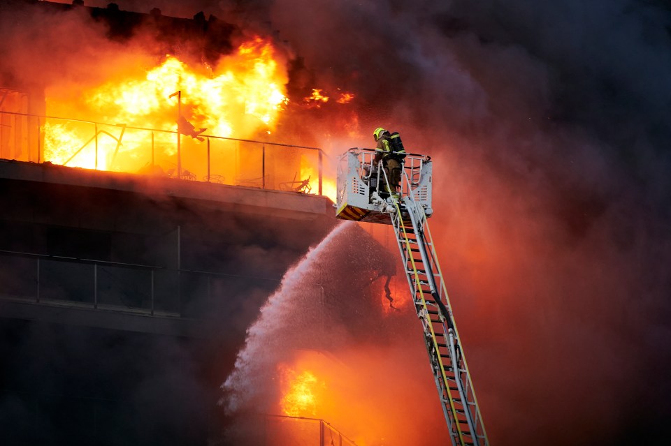 Several people - including firefighters - were hospitalised after the fire erupted