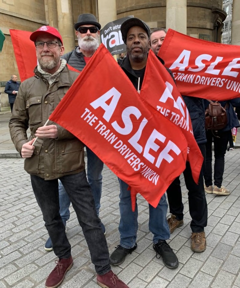 Dicky, left, with Aslef members demonstrating