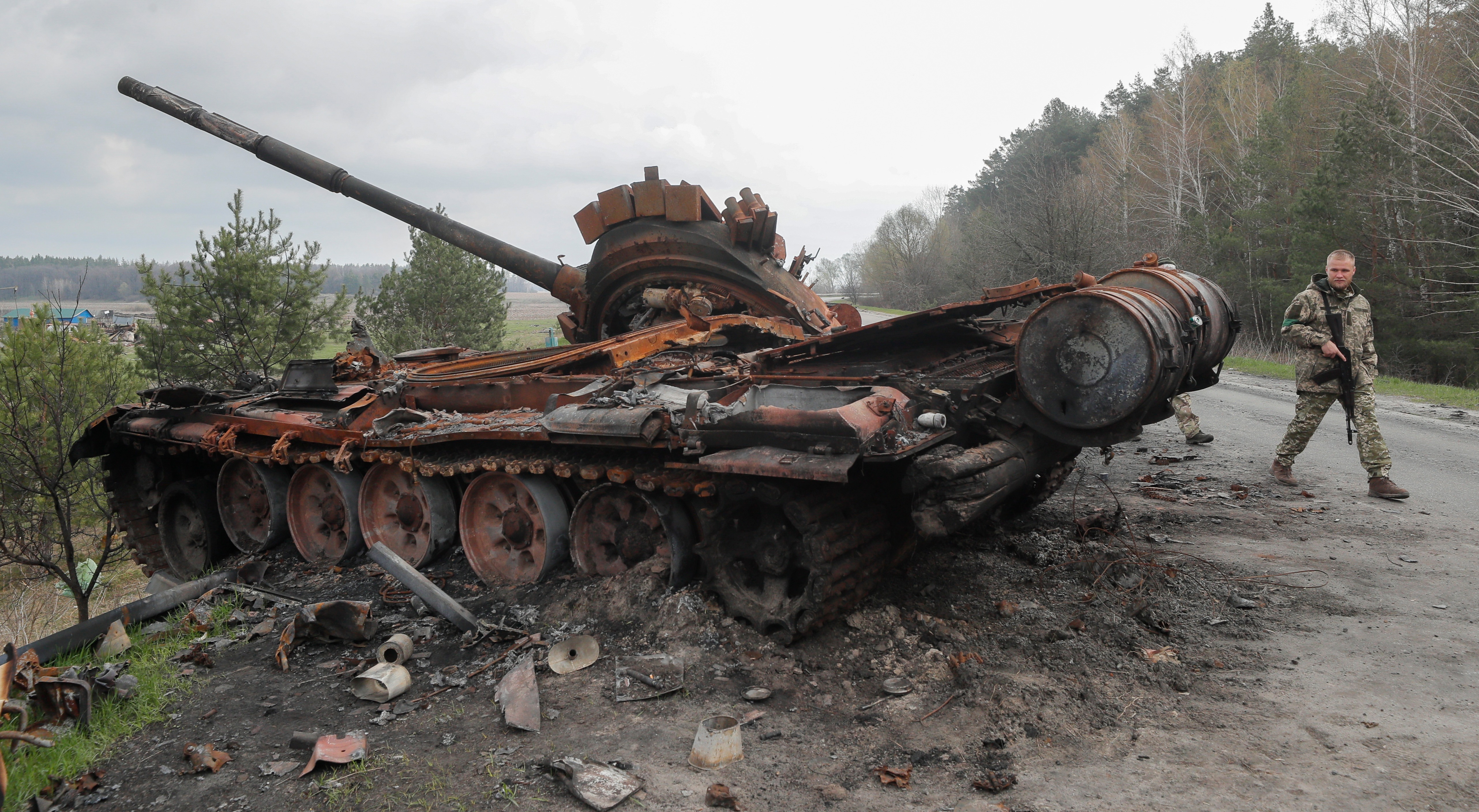 A destroyed Russian tank in Kyiv, Ukraine