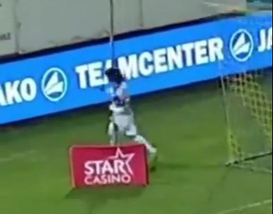 The winger smashed into the pole after almost scoring a wondergoal