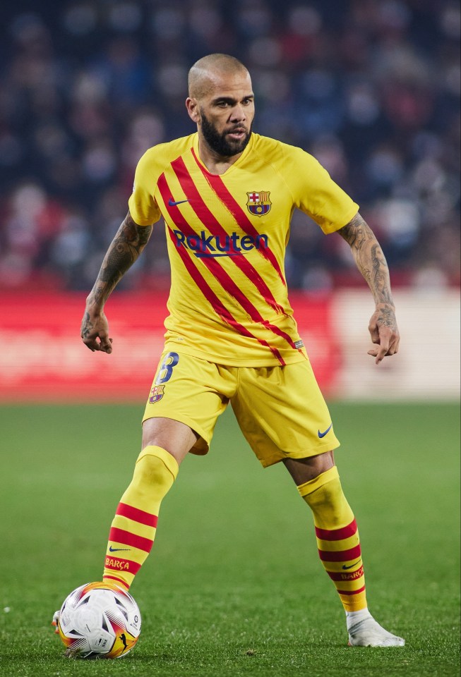 Dani Alves playing for Barcelona in January 2022