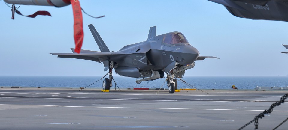 One of the F-35B Lightning jets after landing on the HMS Prince of Wales