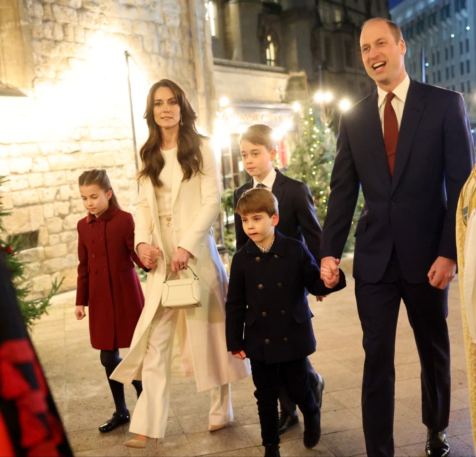 Charlotte, Kate, Louis, George and William at the “Together At Christmas” Carol Service at Westminster Abbey in December last year