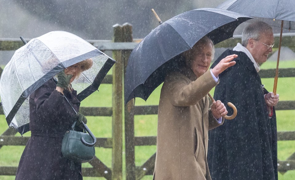 The King seemed in good spirits as he attended Sunday church