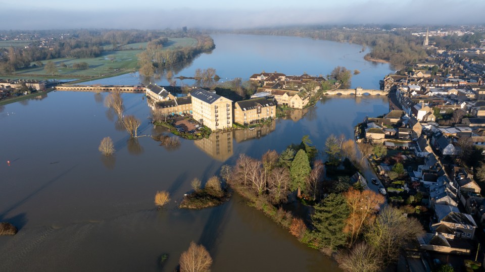 Flooding around St Ives, in Cambridgeshire, on Saturday morning after the River Great Ouse burst its banks