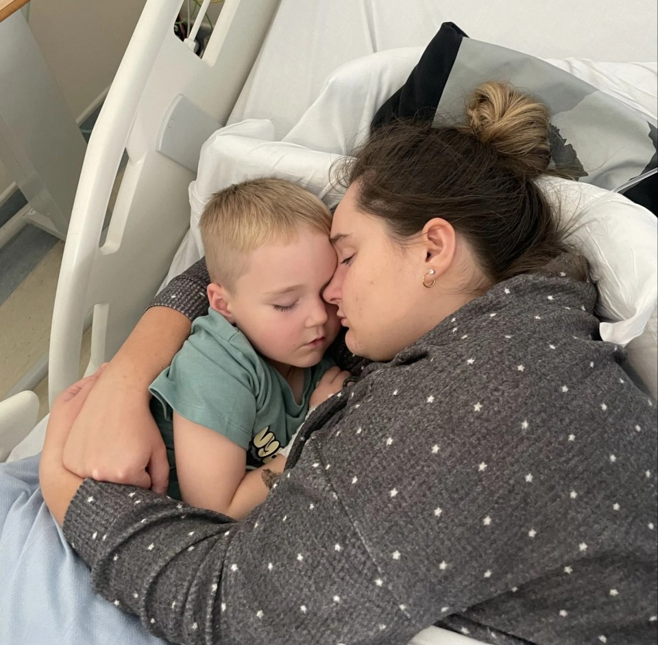 Mum Beth Green, 24, with her little boy in hospital