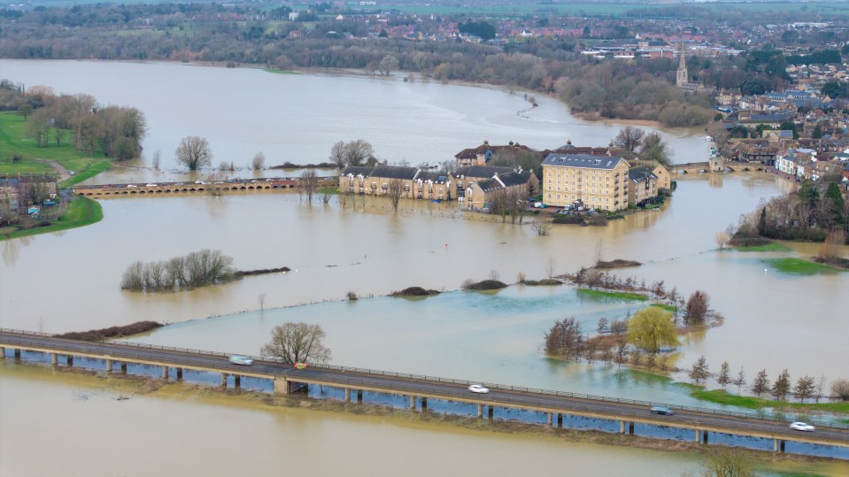 Cambridgeshire on Monday morning after the River Great Ouse burst its banks