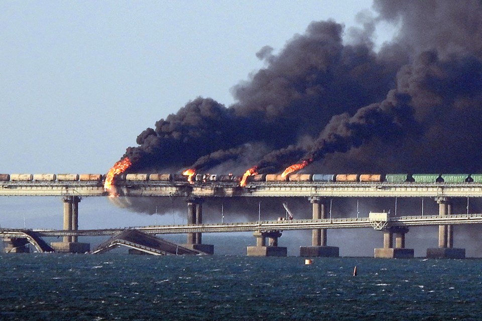 Ukraine attacked Putin's precious Kerch bridge connected to Crimea in October 2022 - a landmark moment in the war