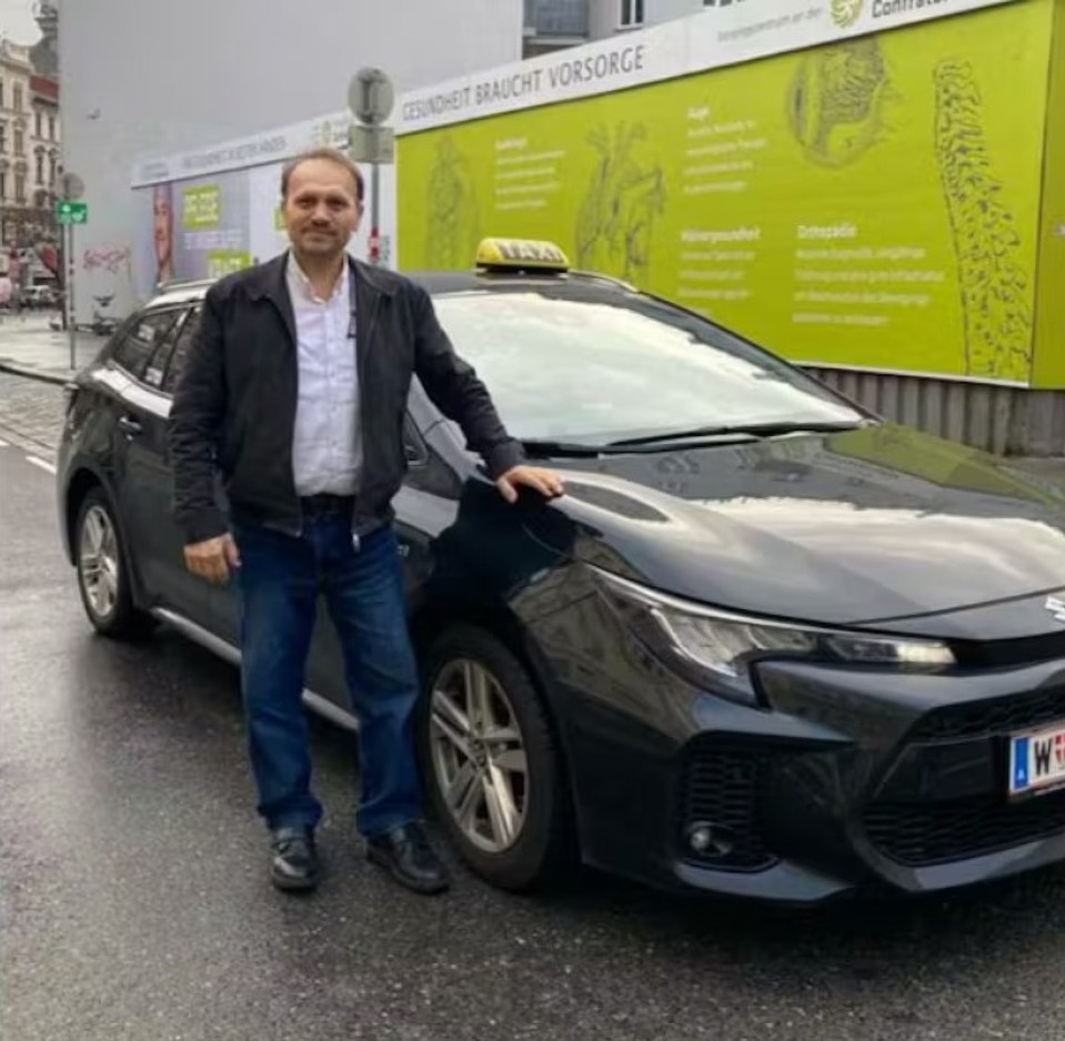 Fazil pictured with his taxi in Austria