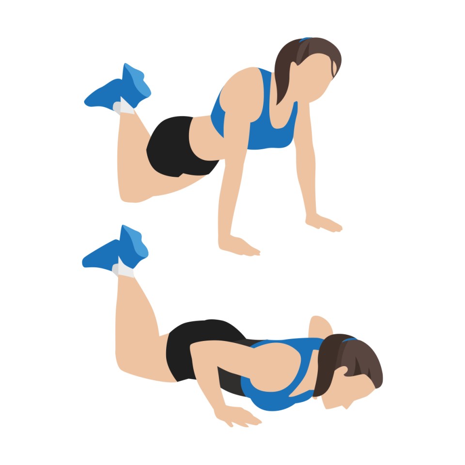 To start the press-up on knees, get on all-fours, feet off the ground