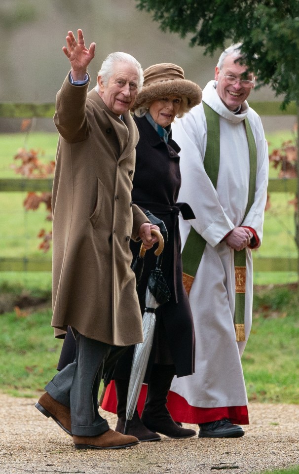 King Charles III and Queen Camilla arrive to attend a Sunday church service at St Mary Magdalene Church in Sandringham, Norfolk. Picture date: Sunday February 4, 2024. PA Photo. Photo credit should read: Joe Giddens/PA Wire