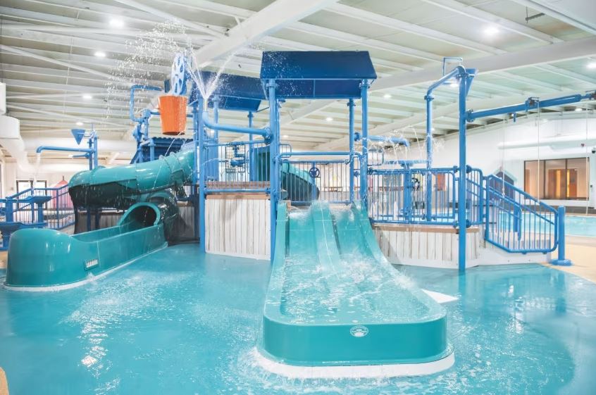 'The Shore' waterpark at Seashore Waterpark has two flumes, a giant tipping bucket and an aqua play area