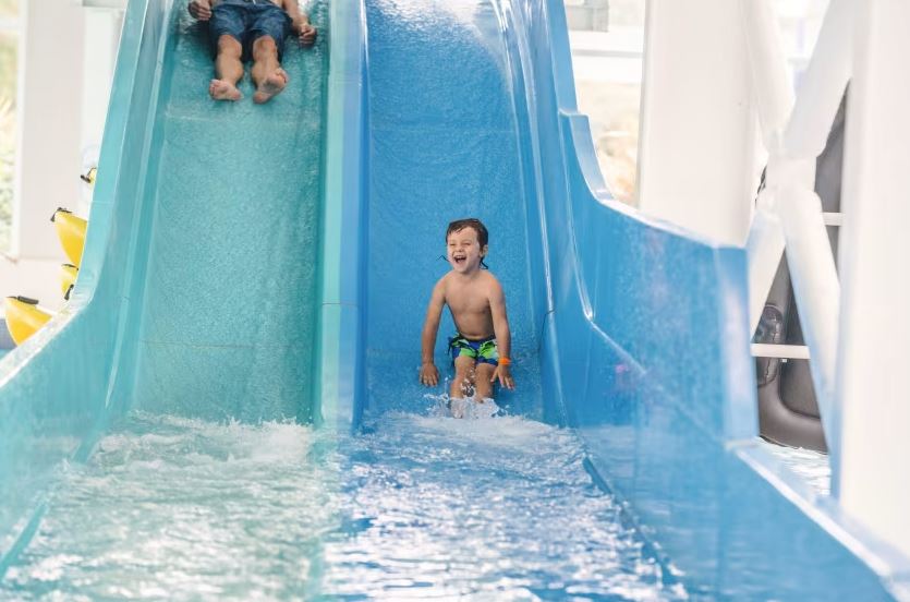 At Seaton Sands, there are two heated indoor swimming pools with a multi-lane slide and a paddling pool for little ones