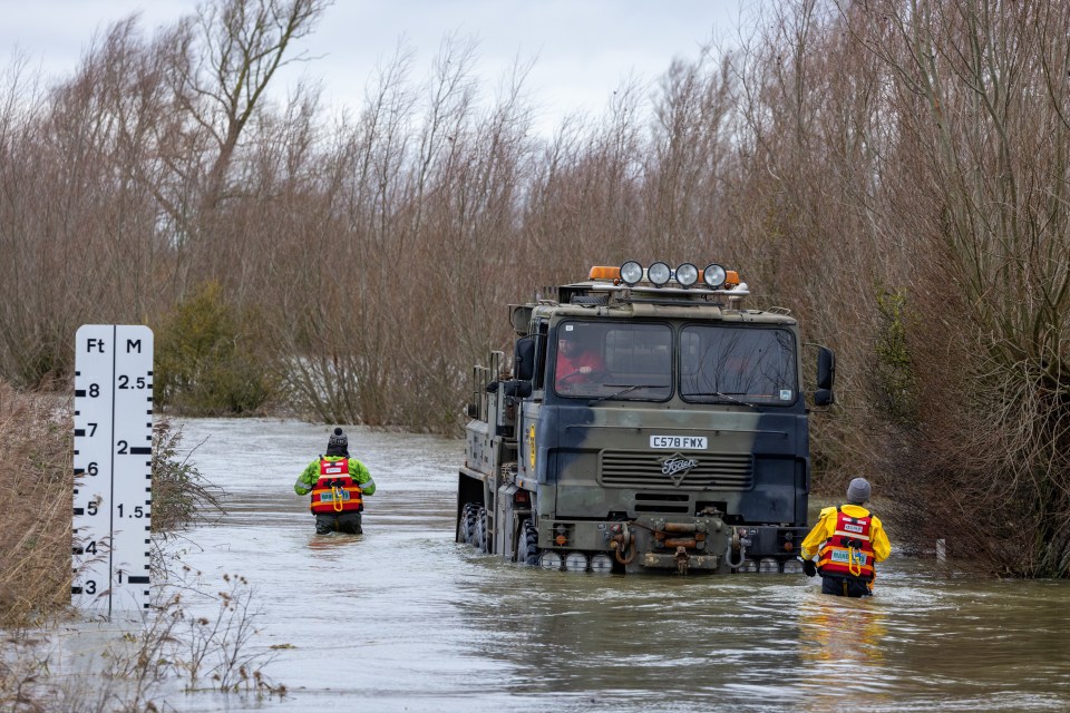 A lorry got stuck on the swamped road