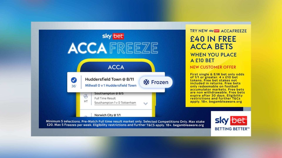 Get £40 in free acca bets on football when you stake £10 with Sky Bet