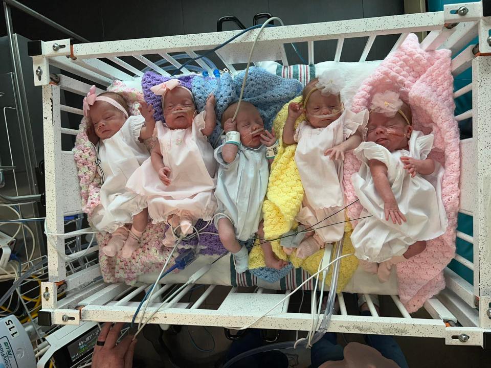 The quintuplets, Adalyn, Everleigh, Malley, Magnolia and Jake, were born in February last year