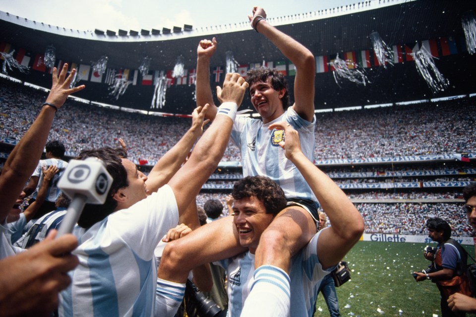 Jorge Burruchaga was hoisted into the air after scoring the winner in the World Cup final