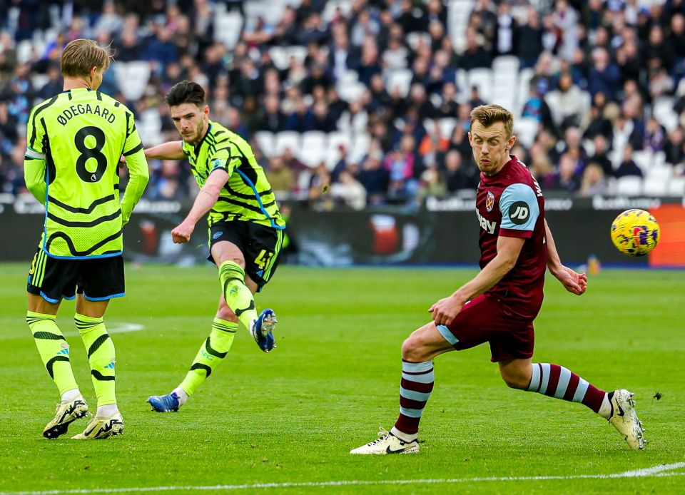 Rice put the Gunners 6-0 up at the London Stadium