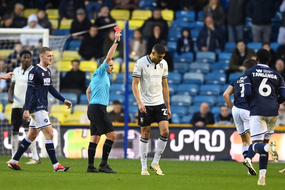 Ashley Fletcher was sent off against Millwall after coming on as a sub for Sheffield Wednesday