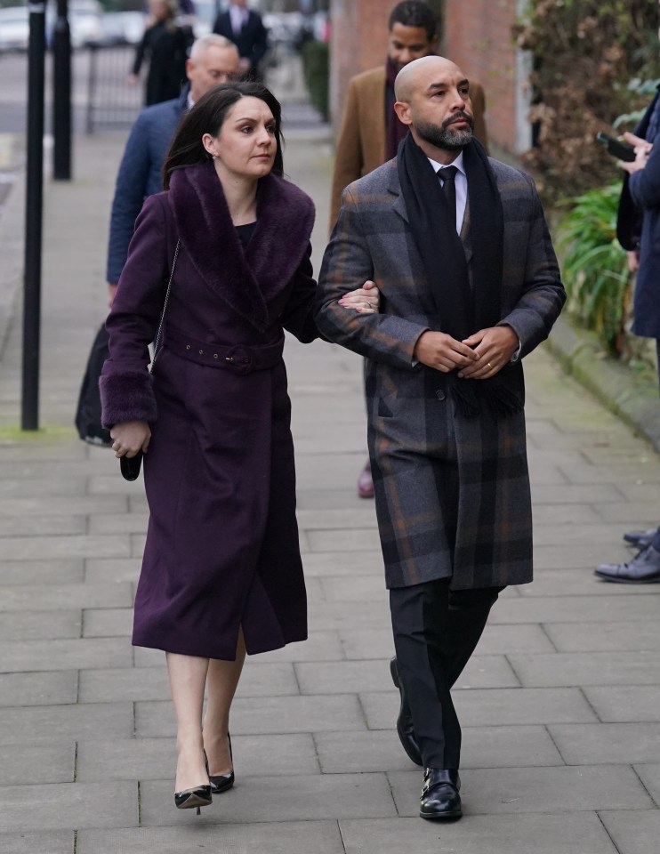 Weather forecasters Laura Tobin and Alex Beresford attend the funeral of the husband of their colleague