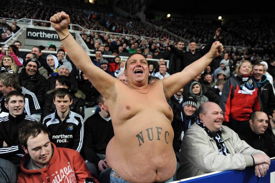 Newcastle United fans are the most likely to strip off at winter games