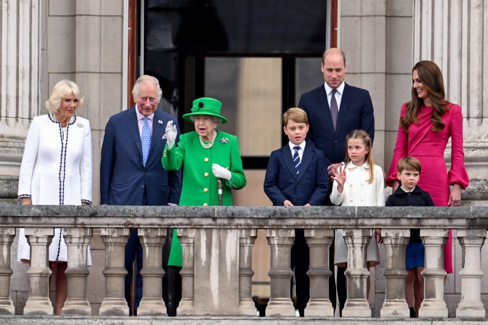 The trio stood alongside the late Queen Elizabeth II on Buckingham Palace balcony with Charles and Camilla