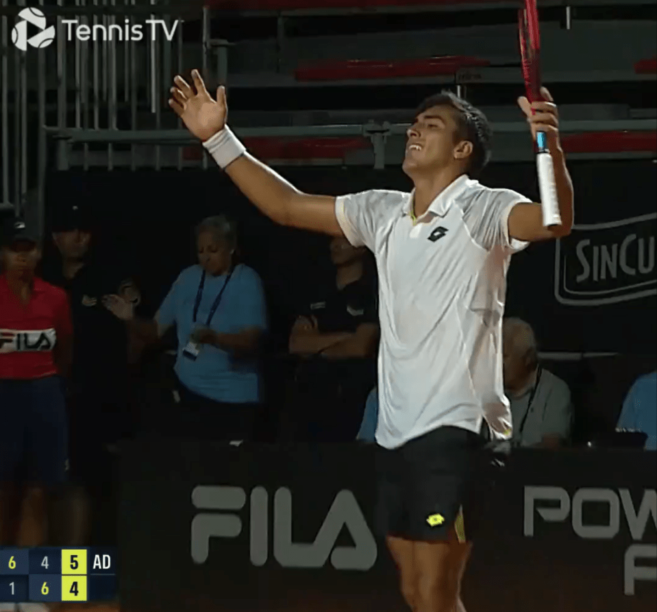 Roman Andres Burruchaga celebrates his first ever ATP Tour-level win