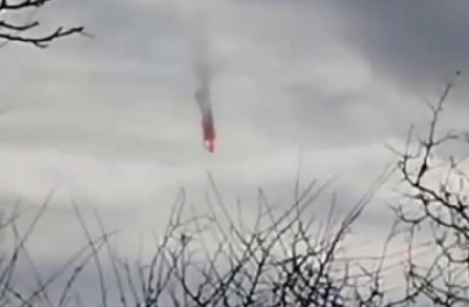 A Russian warplane was downed by Ukrainian armed forces and sent tumbling to the ground on fire