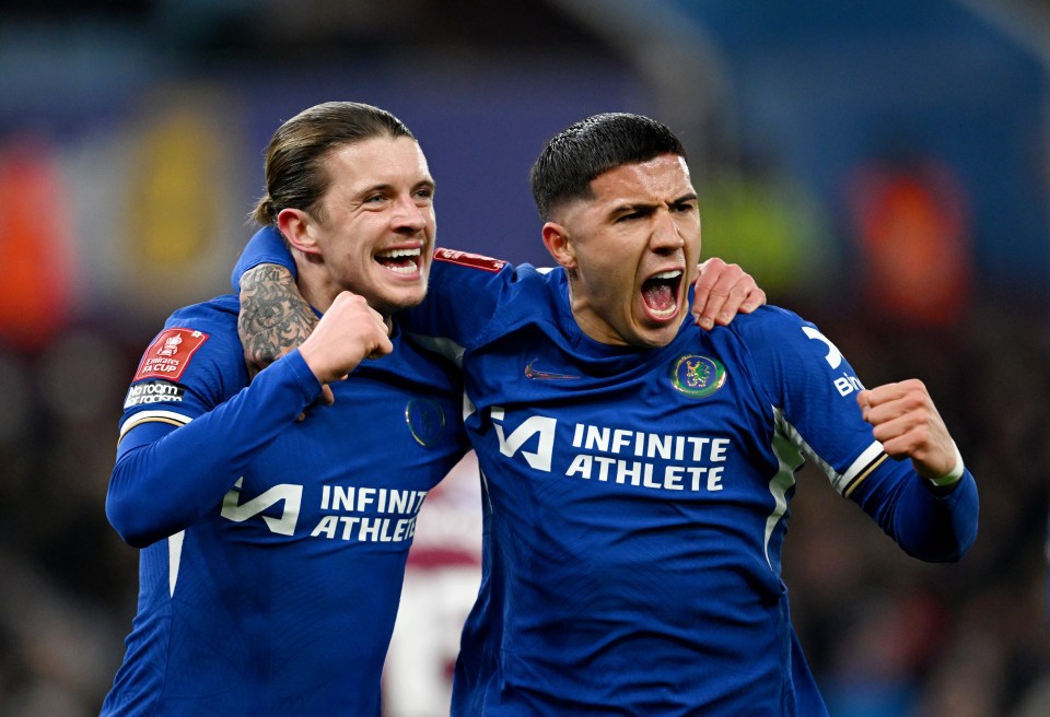 Goalscorers Conor Gallagher and Fernandez celebrate Chelsea's opener