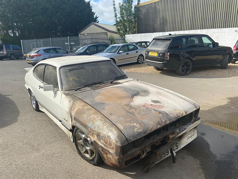 The 1984 Ford ‘Tickford Turbo’ Capri was left destroyed in an engine fire in 2019