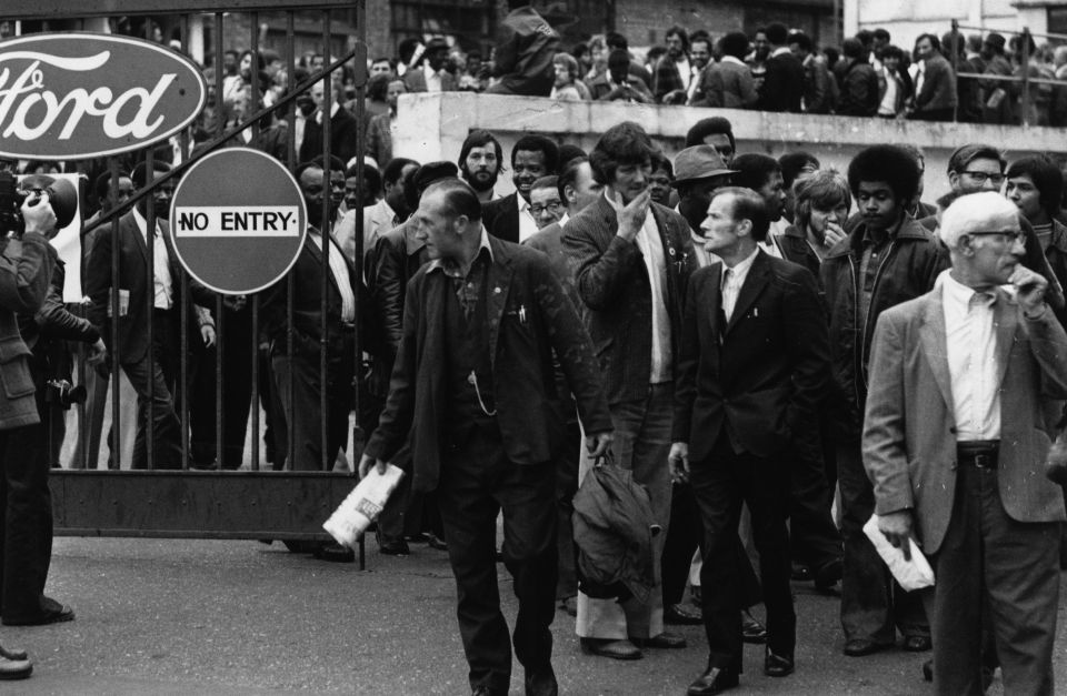 Ford workers in 1978, after voting to strike in Dagenham