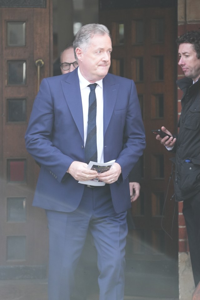 Piers Morgan was seen leaving the funeral holding a programme