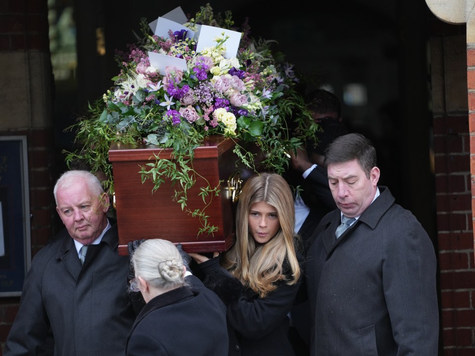 Kate and Derek's daughter 17-year-old Darcey was a coffin pallbearer and carried her father in and out of the church