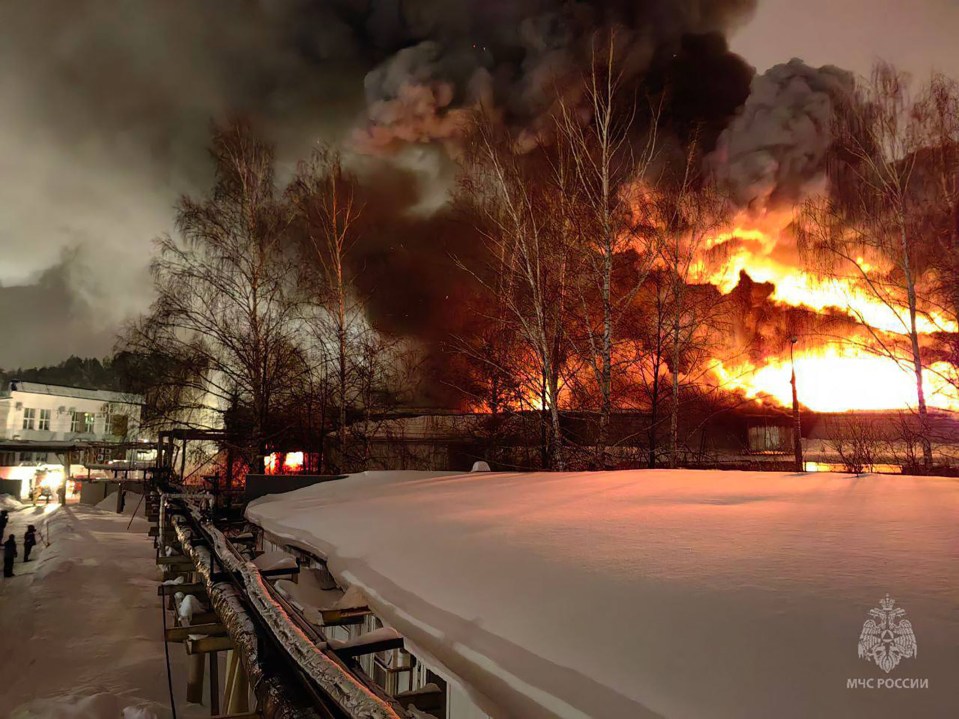 The footage shows smoke and raging inferno engulfing the plant