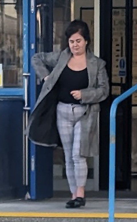 Holly Trevillion leaving Poole Magistrates Court after admitting to five counts of fraud by false representation