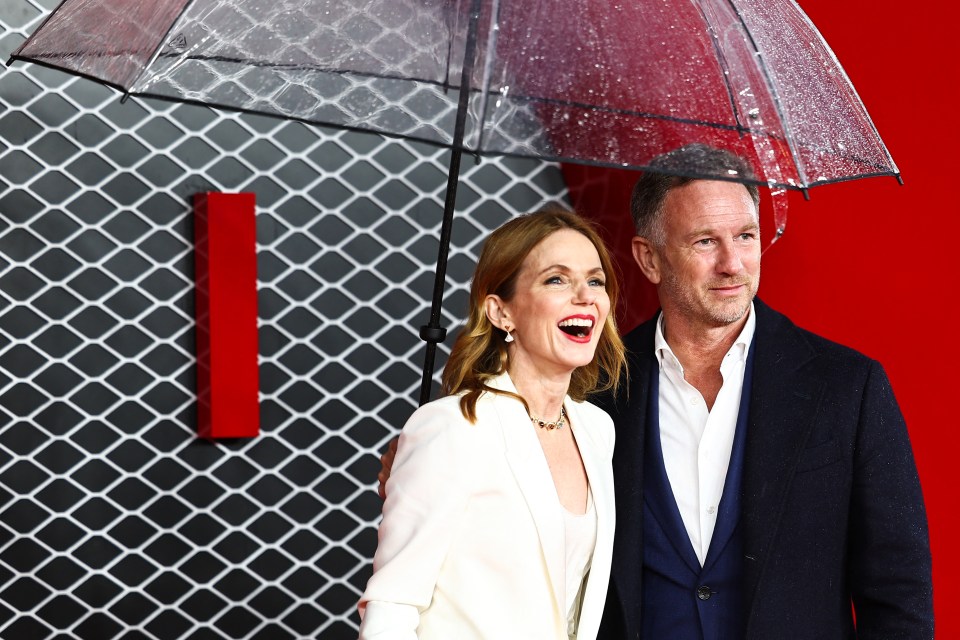 Geri and her husband pose at the premiere of Ferrari in London on December 4