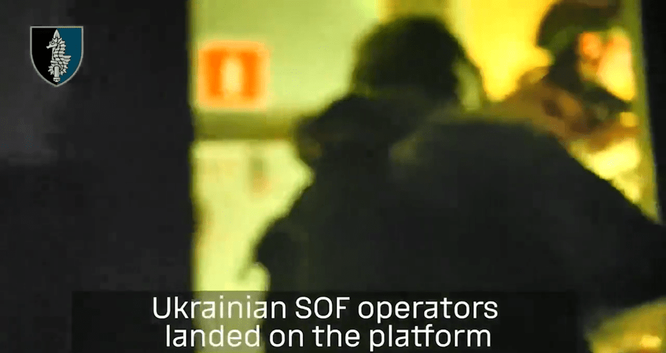 A group of Ukrainian special forces land on a drilling platform in the Black Sea