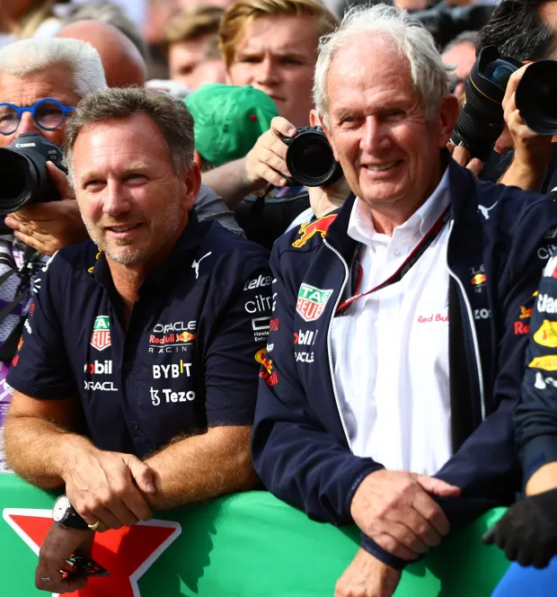 There was speculation of a rift between Horner (L) and Helmut Marko (R) – Red Bull GmBH’s motorsport advisor