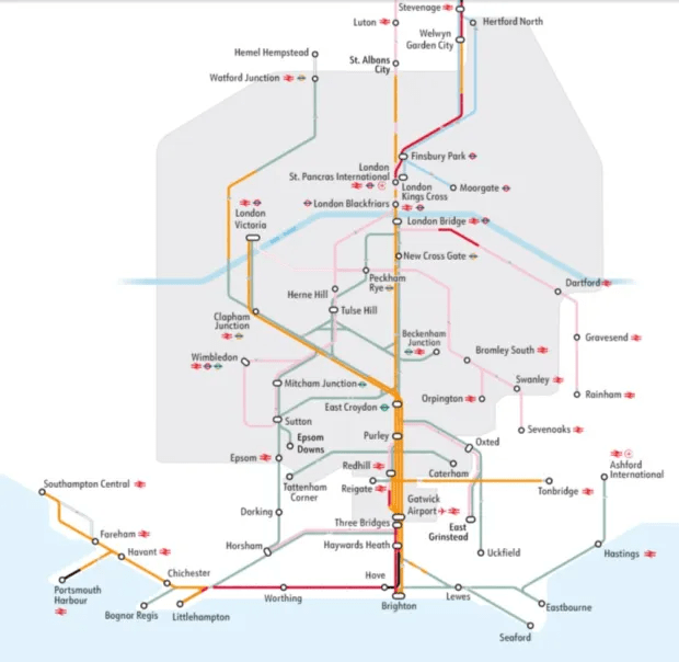 Thameslink has a live map showing which routes have been impacted